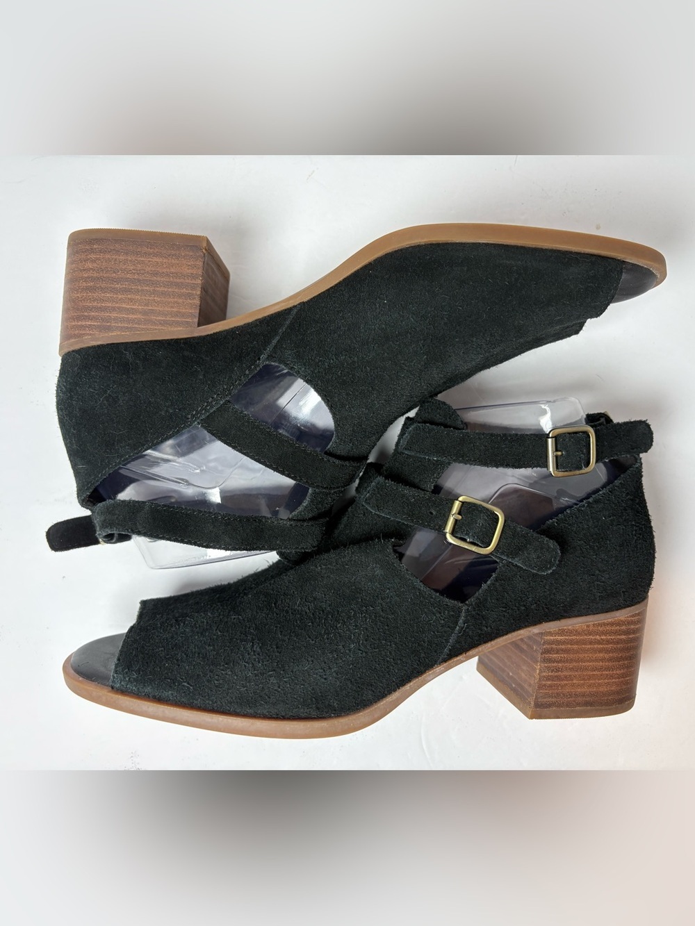 Koolaburra By Ugg Sophy Black Suede Peep Toe Ankle Sandals Size 10